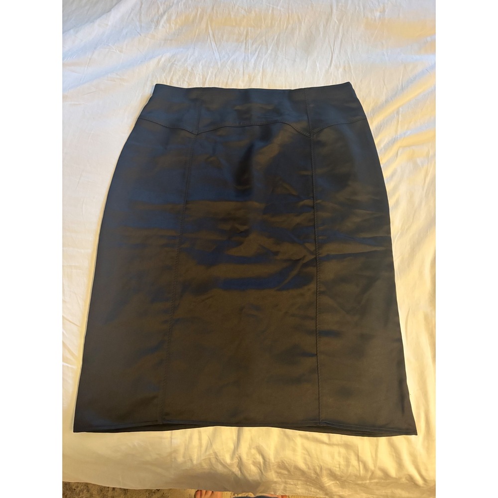 Express Black Satin Midi Pencil Skirt Size 16 NWT High Waisted Sleek 07650508
